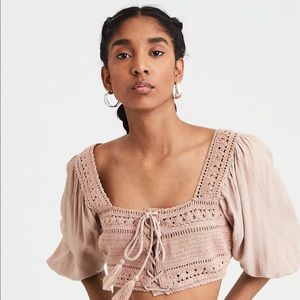 American Eagle Tan Crochet Crop Top
